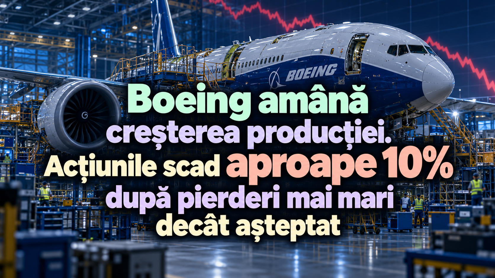 Boeing amână creșterea producției. Acțiunile scad aproape 10% după pierderi mai mari decât așteptat