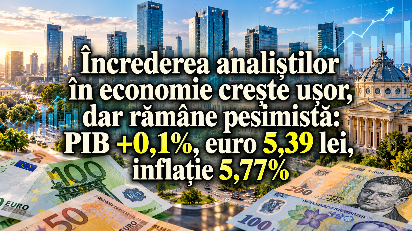 Încrederea analiștilor în economie crește ușor, dar rămâne pesimistă: PIB +0,1%, euro 5,39 lei, inflație 5,77%